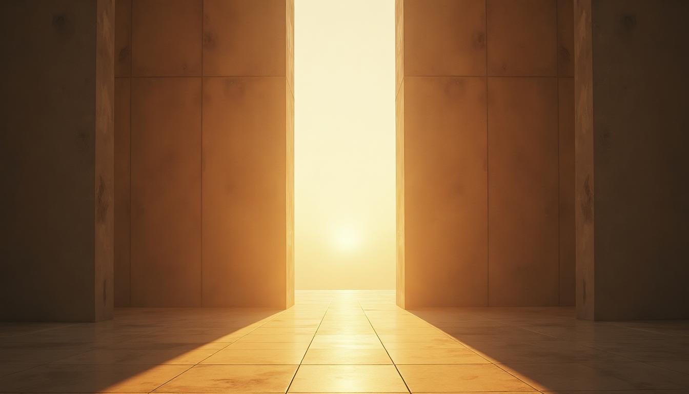 Luz atravessando abertura entre muros